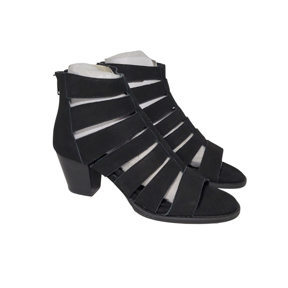 Vionic Harlow Heeled Sandals Womens 6.5 Black Nubuck Gladiator Strappy Booties